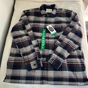 Weatherproof XL Blue, white and brown plaid flannel, fleece lining, pockets